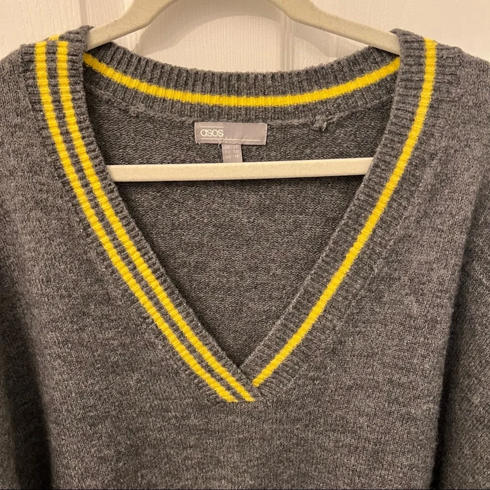Asos Grey/Yellow V-neck Sweater sz 18 - Picture 2 of 3